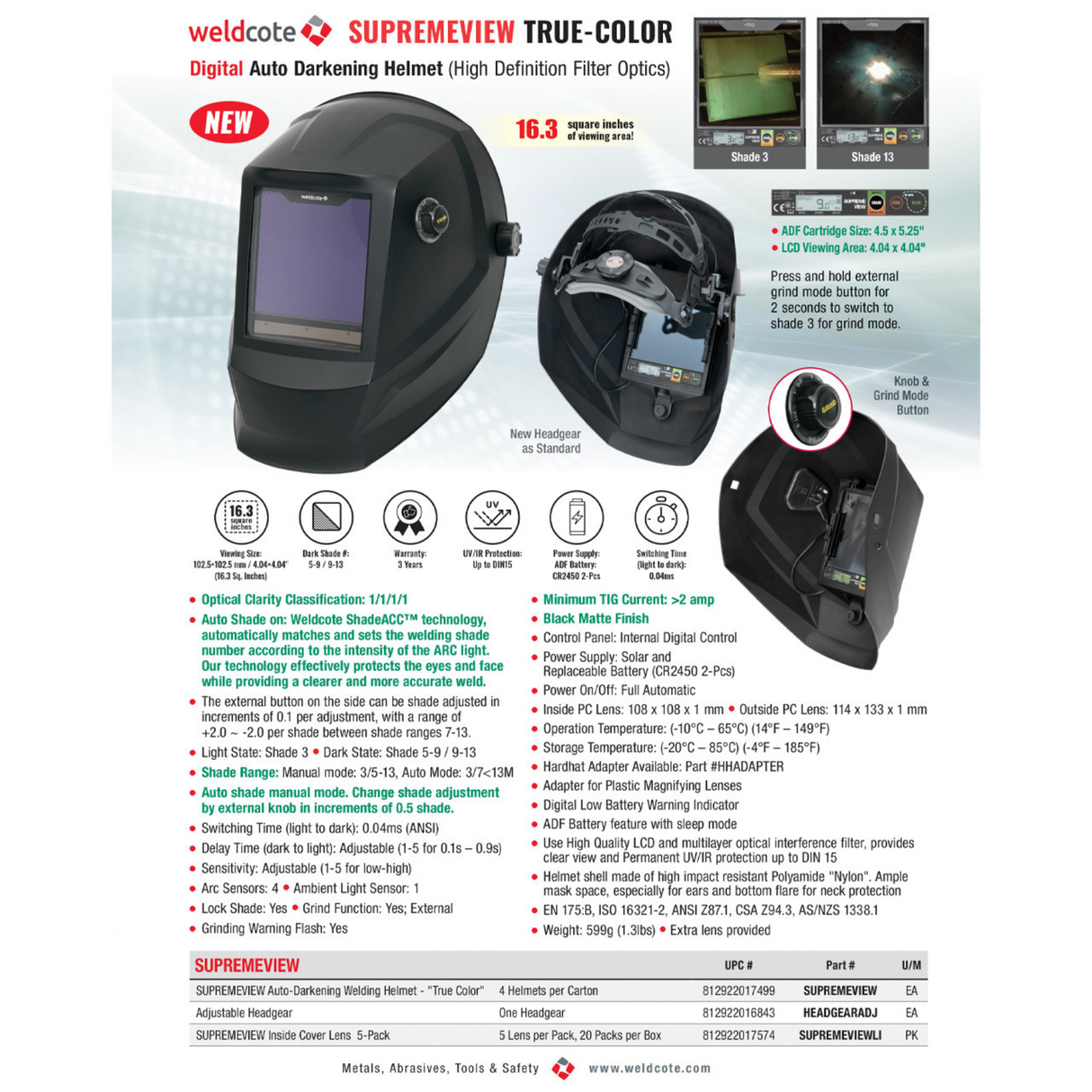 Weldcote SUPREMEVIEW Digital Auto-Darkening Helmet
