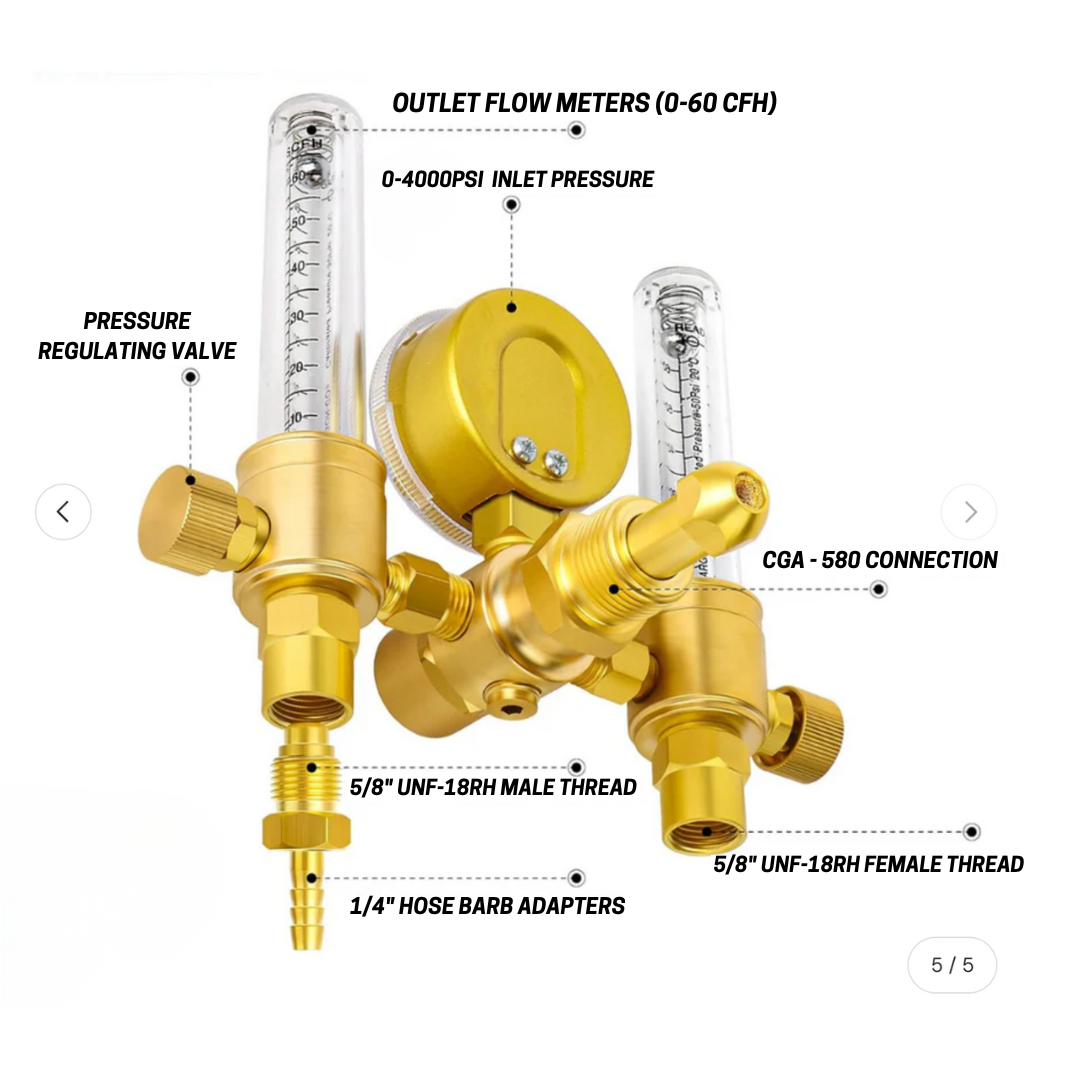 WELDMONGER® Dual Output Argon Regulator Flowmeter