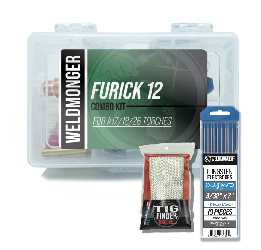 WELDMONGER® Furick #12 Combo Kit, WELDMONGER® 2% Lanthanated Tungsten 10/PK, WELDMONGER® TIG FINGER® XL Bundle