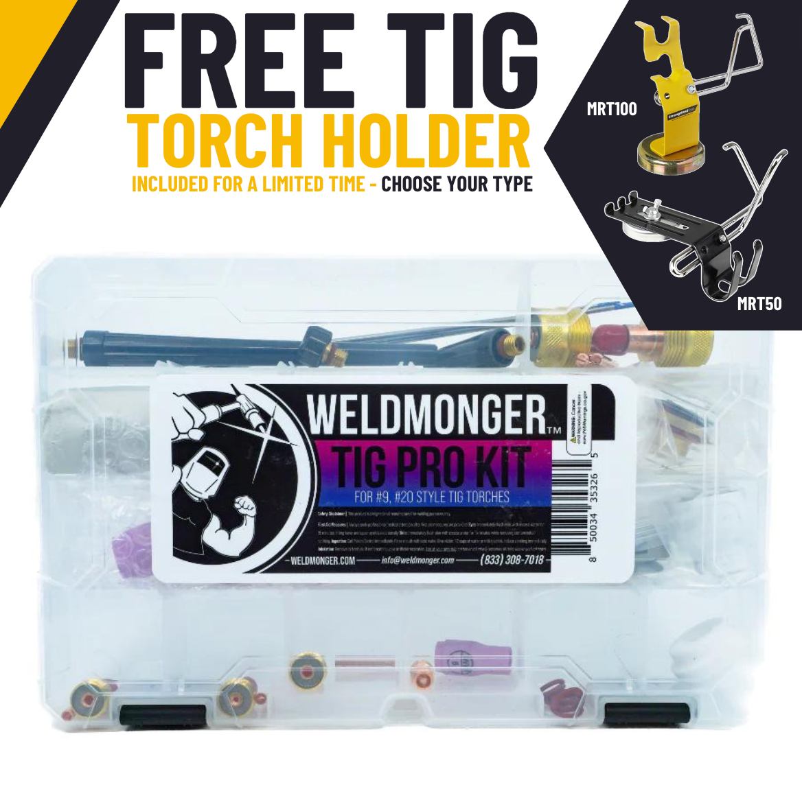 WELDMONGER® TIG PRO KIT FOR 9/20 STYLE TORCHES, Stronghand Tools Ready Rest Included For A Limited Time