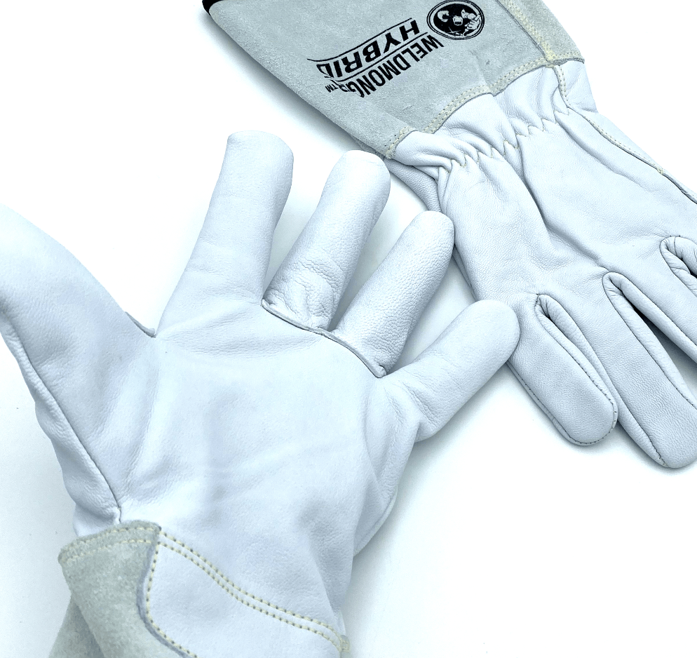 Weldmonger® Hybrid TIG/MIG Welding Gloves - White/Gray 3" Cuff  in
