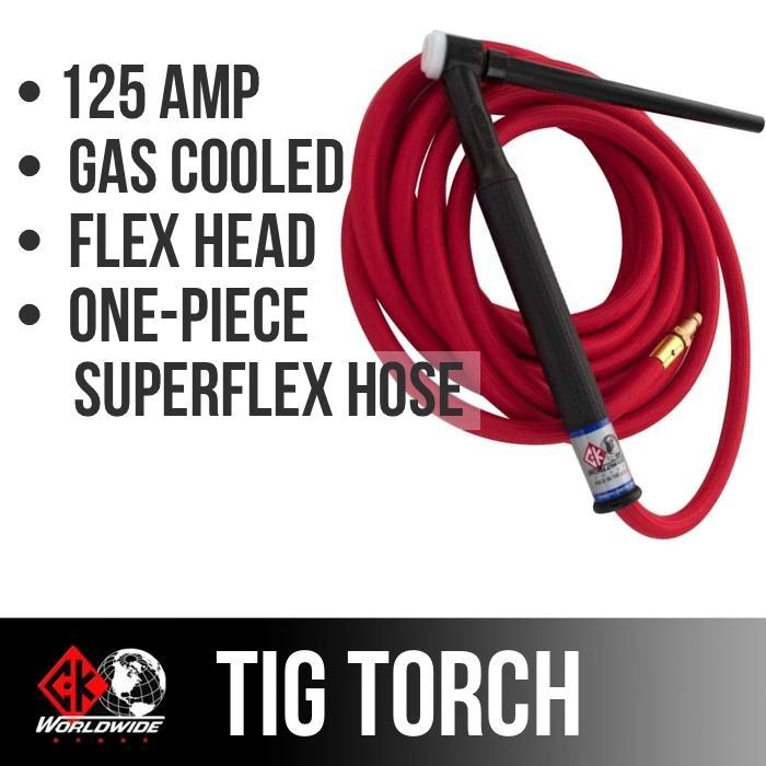 CK Worldwide #9 TIG Torch 2 Series Flex Head (Gas Cooled) (CK9-25-RSF FX) W/ 25 ft. Super Flex Cable