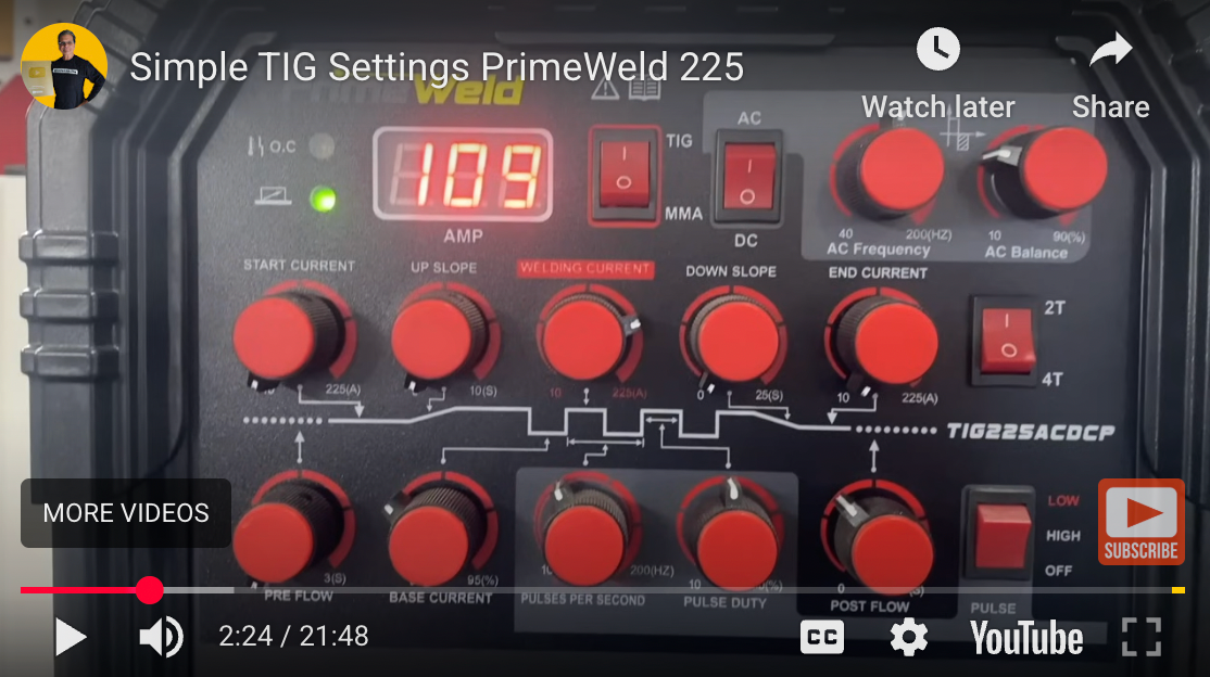 tig settings, tig settings chart