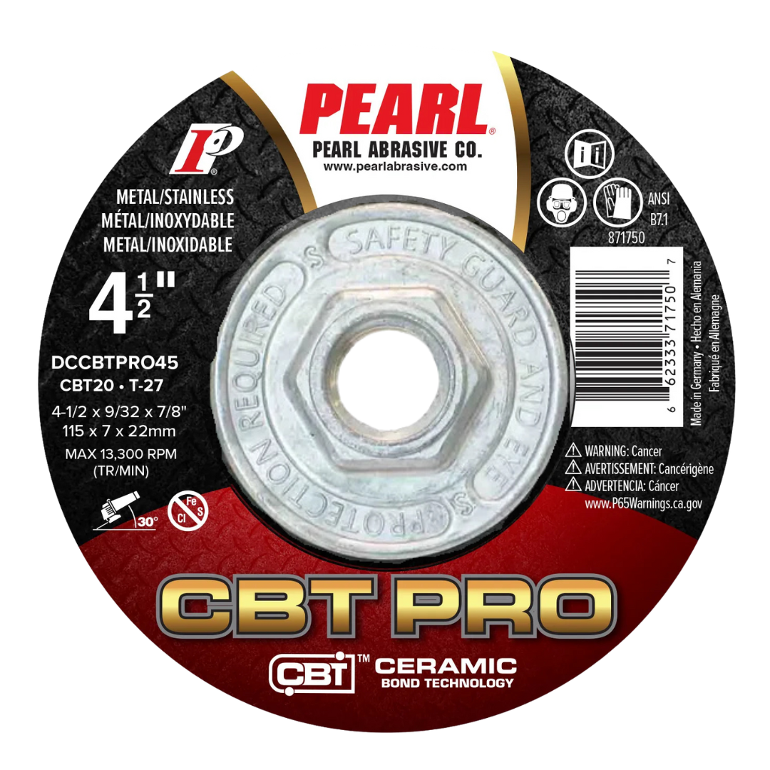Pearl Abrasive CBT PRO Ceramic 4-1/2, Type 27 Grinding Wheel