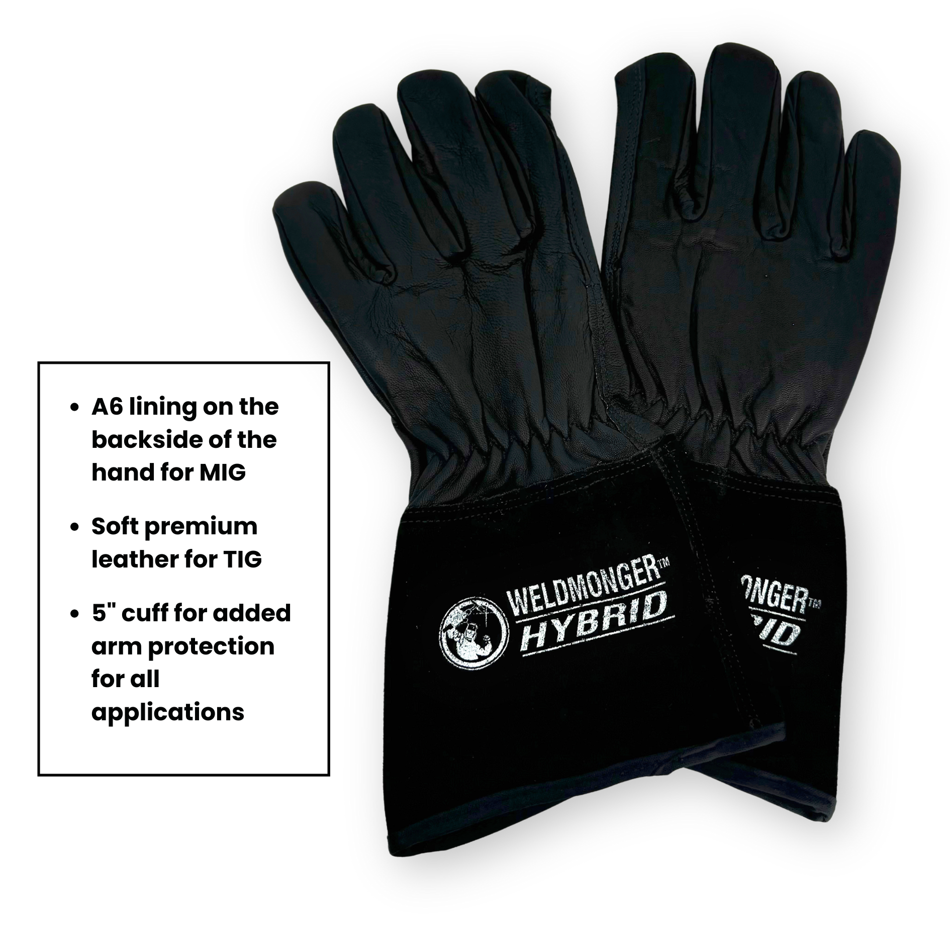 Weldmonger® Hybrid TIG/MIG Welding Gloves - Black 5" Cuff