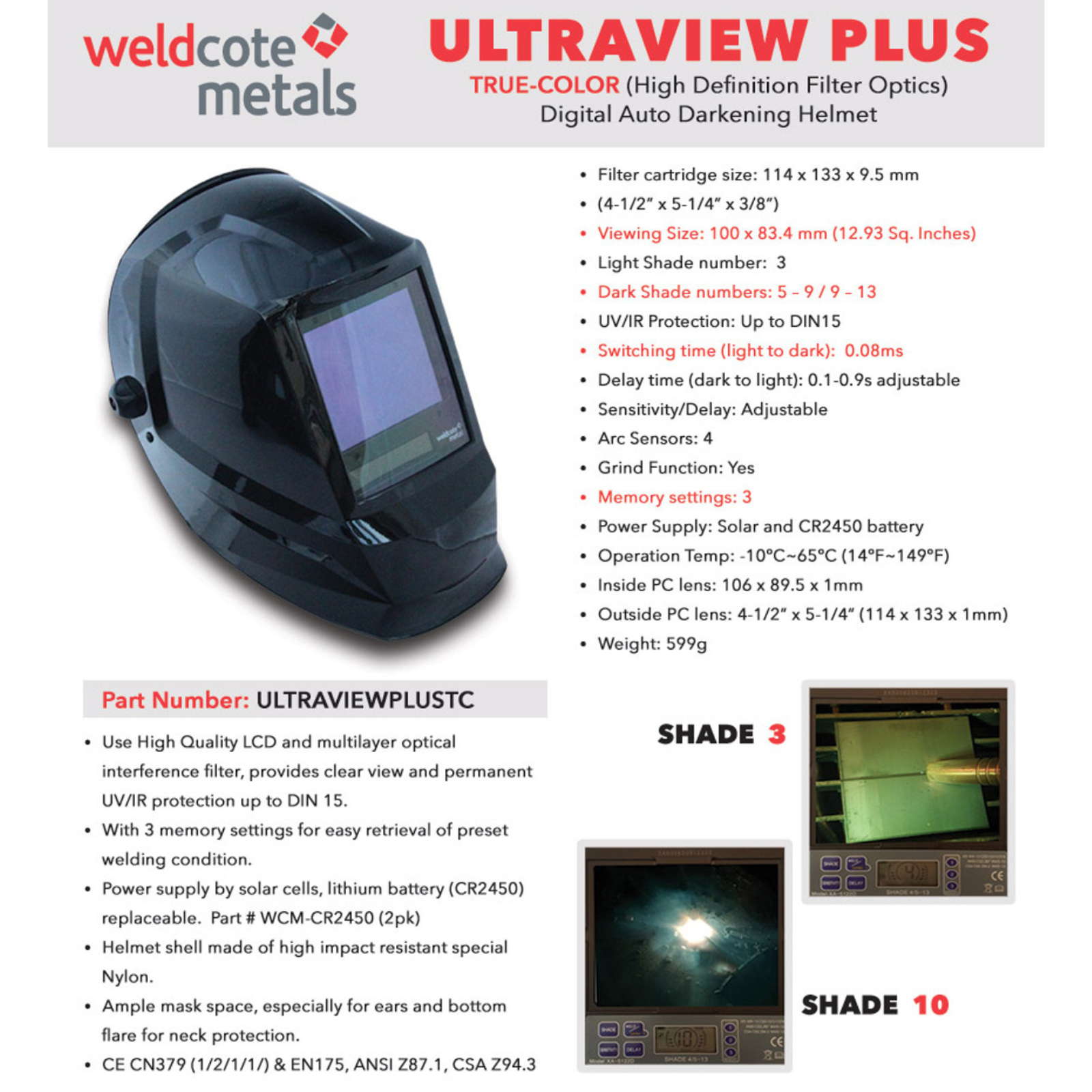 Weldcote ULTRAVIEW PLUS Digital Auto-Darkening Helmet