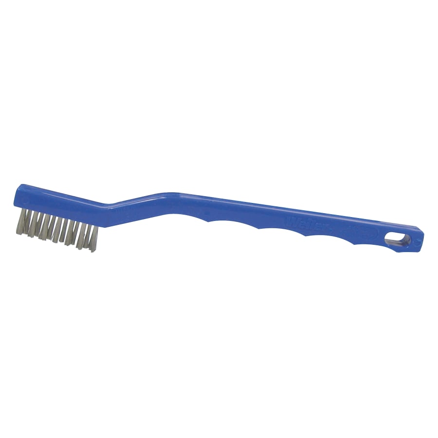 WEILER Small Hand Scratch Brush, 7-1/2 in, 3 X 7 Rows, Stainless Steel Wire, Curved Plastic Handle (1/EA)