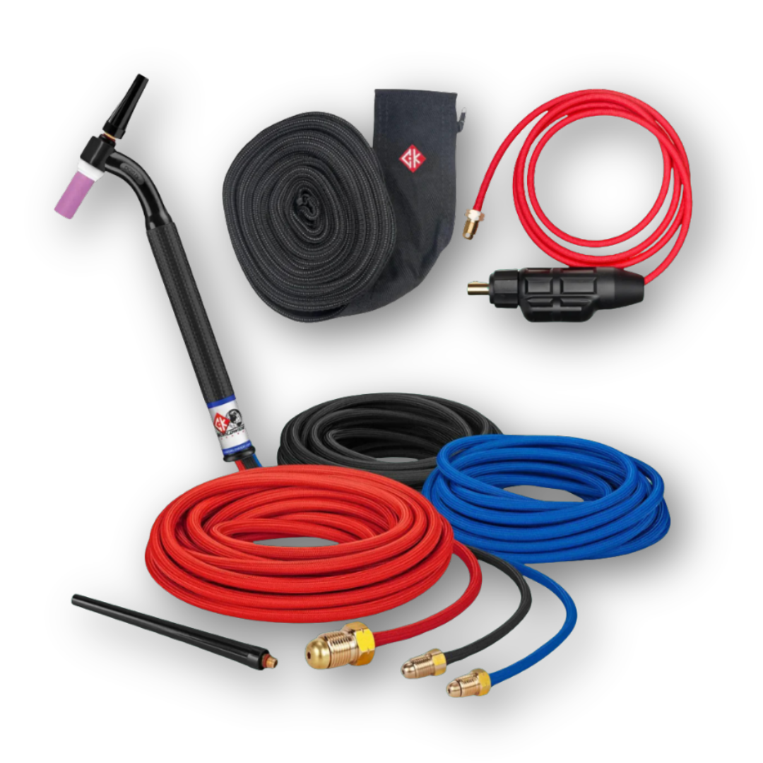 CK Worldwide #20 Water Cooled Tig Torch Bundle W/ 25ft Superflex cable, SLWHAT-35 Dinse Connector, Zippered Nylon Hose Cover
