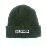 Weldmonger® Beanie Olive Green/Orange Logo - Waffle Knit
