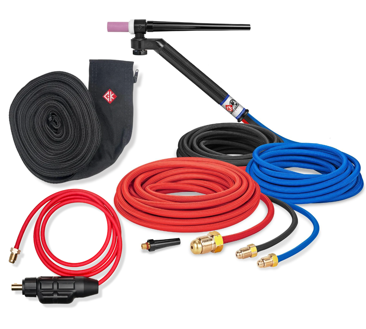 CK Worldwide FL230 Flex Loc Water Cooled Tig Torch Bundle W/ 25ft Superflex cable, SLWHAT-35 Dinse Connector, Zippered Nylon Hose Cover