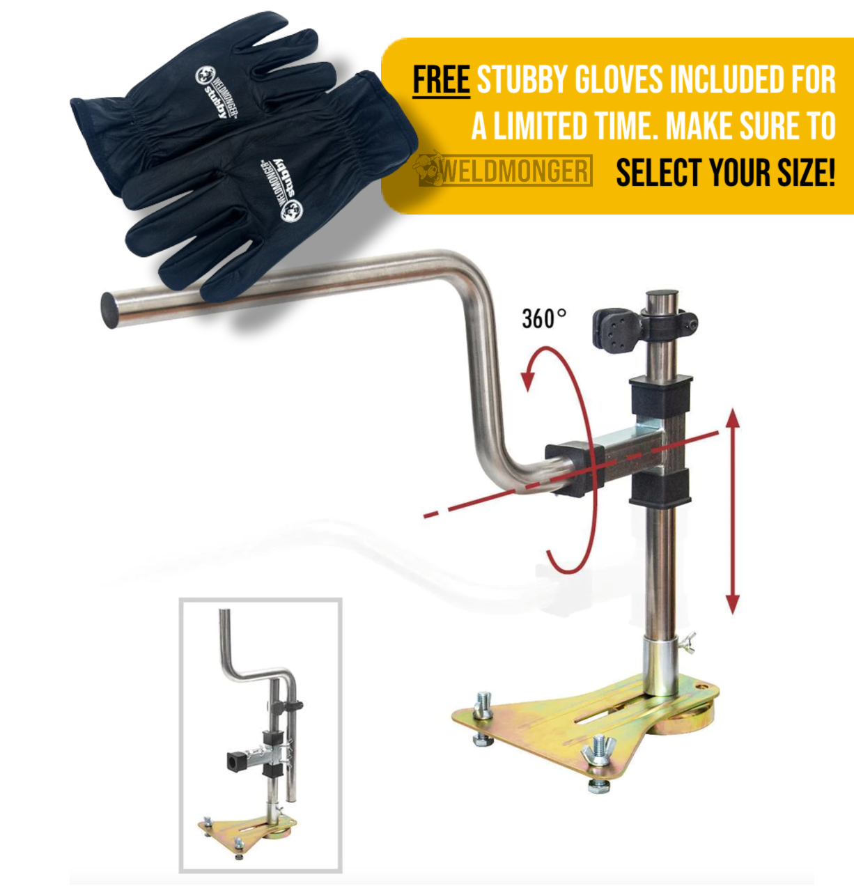 STRONG HAND TOOLS - ADJUSTABLE WRIST REST - ARW16, WELDMONGER® TIG WELDING GLOVES - BLACK "STUBBY®" Included for Free
