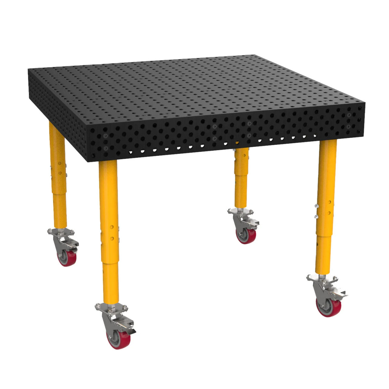 BuildPro 4' x 4' ALPHA 5/8 Welding Table, Nitrided Finish, Height-Adjustable Legs with Casters and Locking Brakes, Table Surface Height 33-43" (TA5-4848Q-C1)