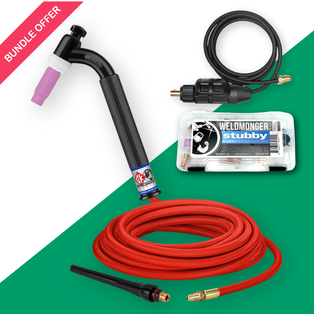 CK Worldwide #17 Flex Head Tig Torch Bundle W/ 25ft Superflex cable, SL2-35 Dinse Connector, Weldmonger® Stubby Gas Lens Kit