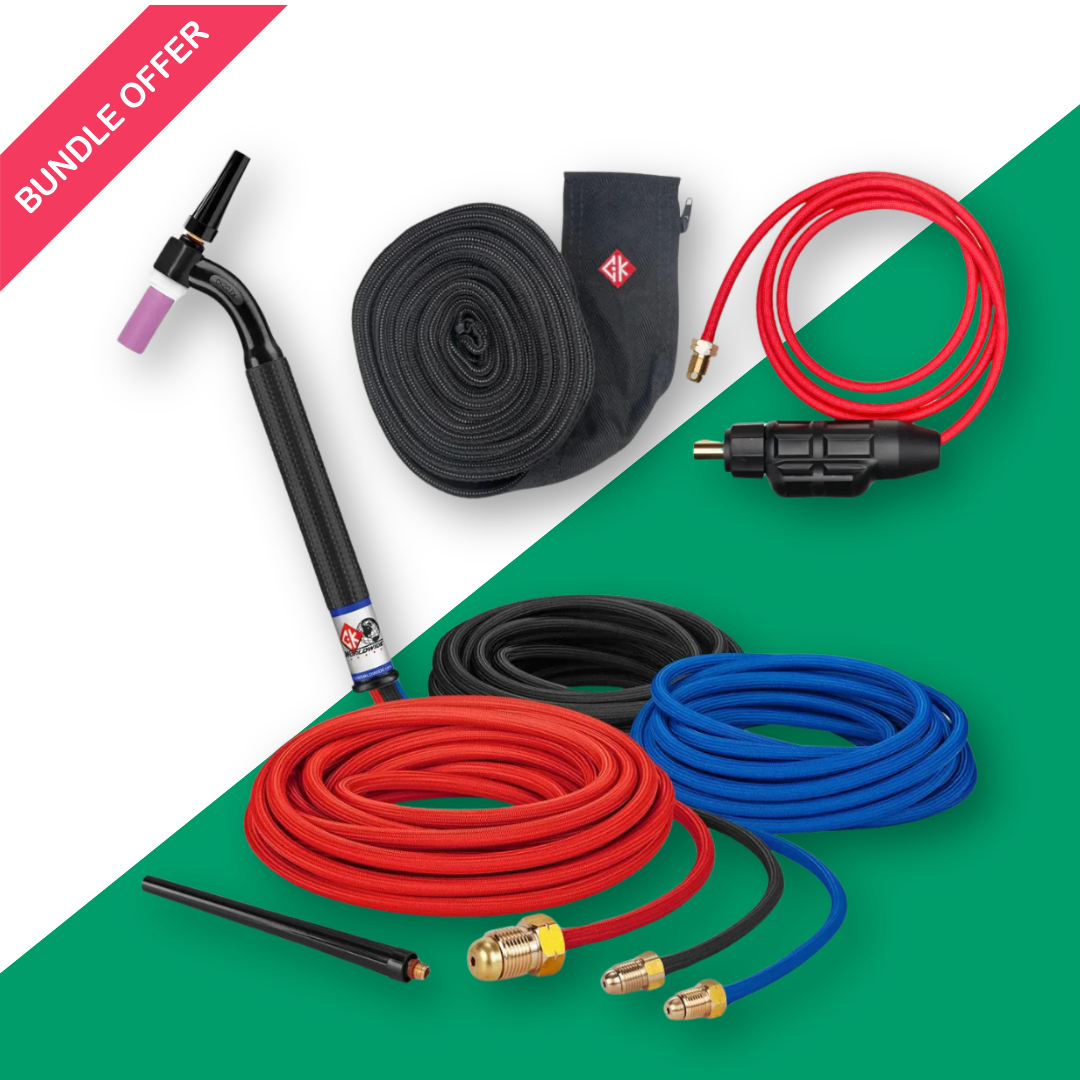 CK Worldwide #20 Water Cooled Tig Torch Bundle W/ 25ft Superflex cable, SLWHAT-35 Dinse Connector, Zippered Nylon Hose Cover