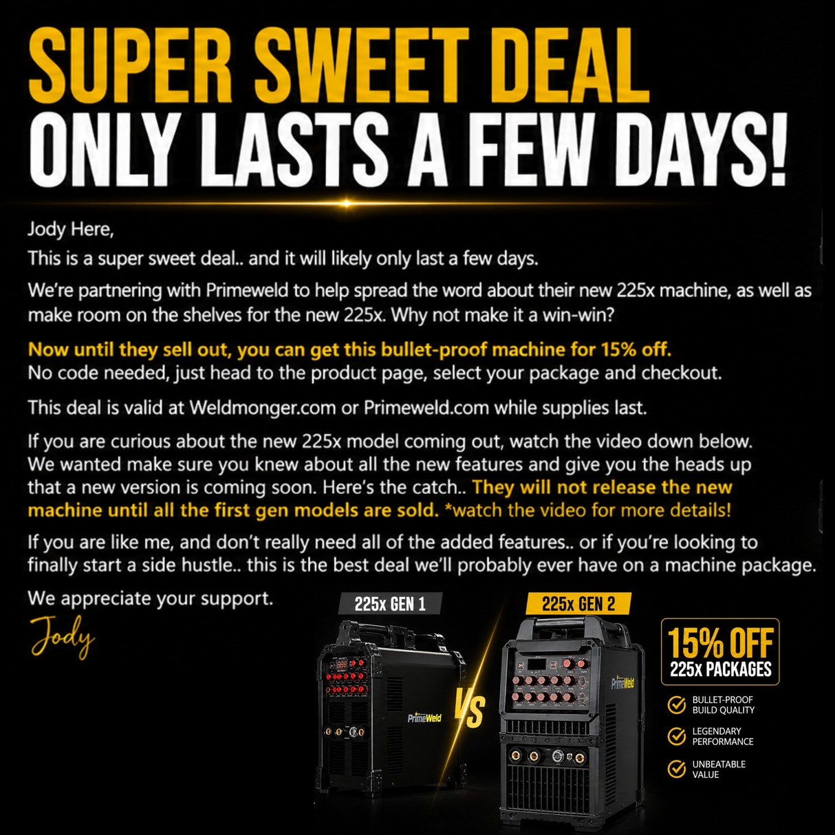 PrimeWeld TIG225X AC/DC TIG Welder With Pulse *On Sale! Due to high demand orders will process within 1 week
