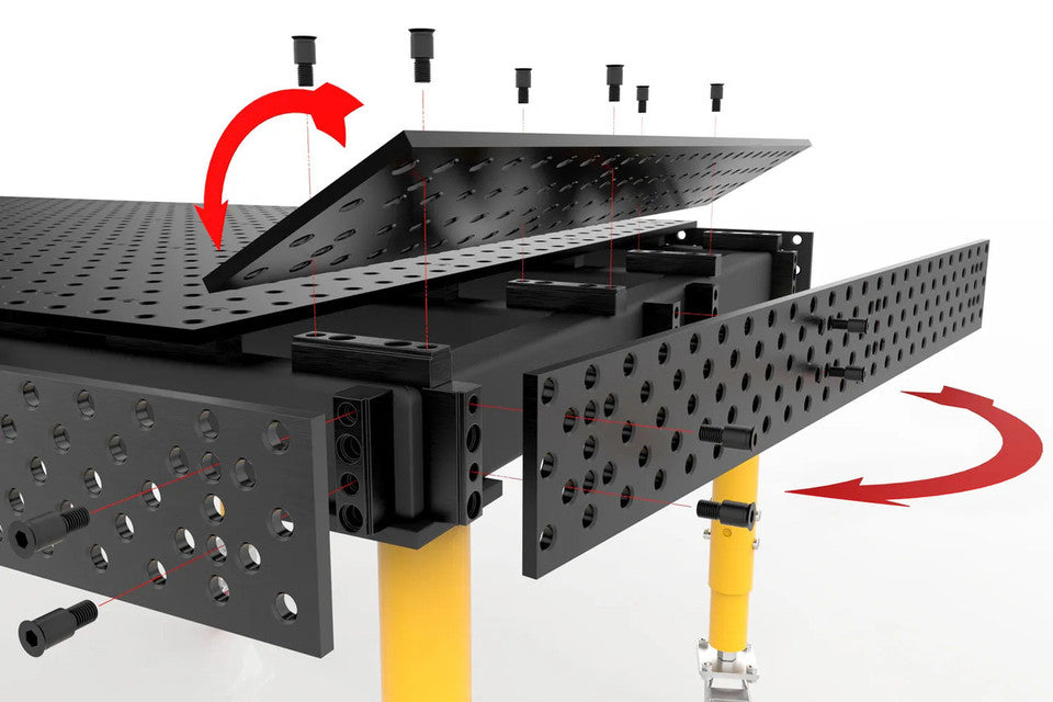 BuildPro 4' x 4' ALPHA 5/8 Welding Table, Nitrided Finish, Height-Adjustable Legs with Casters and Locking Brakes, Table Surface Height 33-43" (TA5-4848Q-C1)