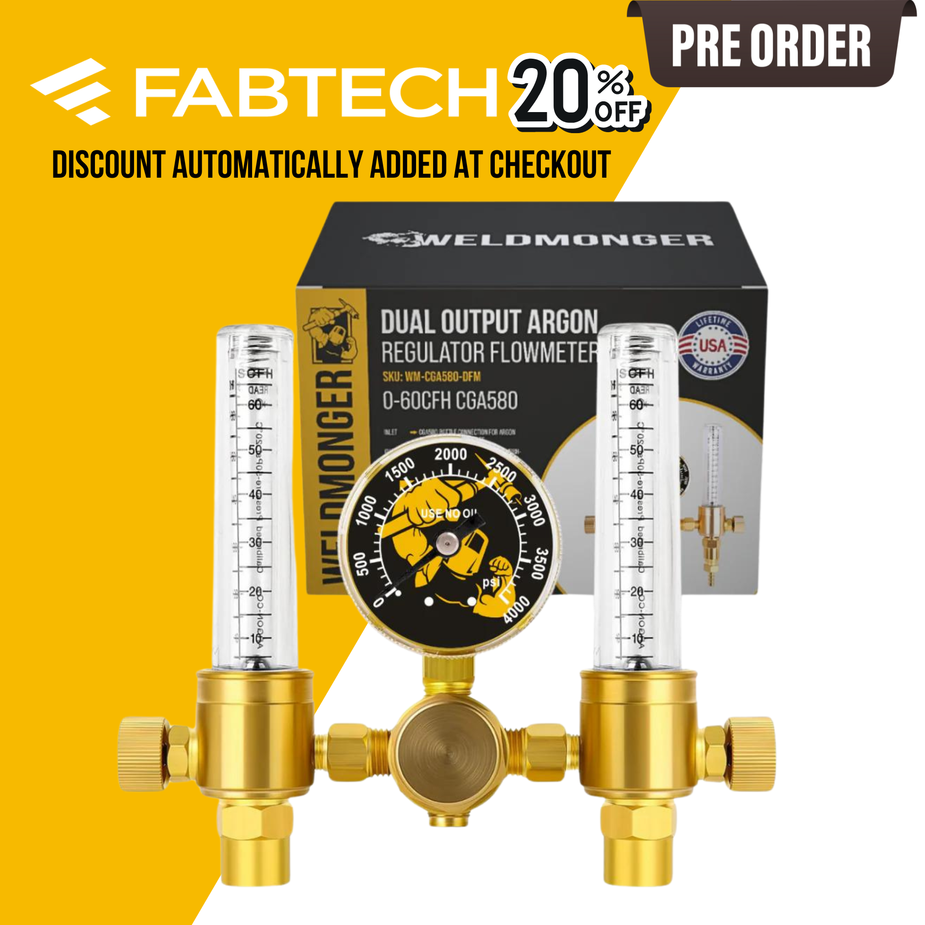 WELDMONGER® Dual Output Argon Regulator Flowmeter *Pre-Order Expected to ship November 2024*