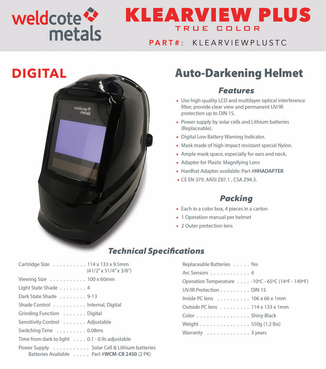Weldcote KLEARVIEW PLUS Digital Auto-Darkening Helmet – Weldmonger