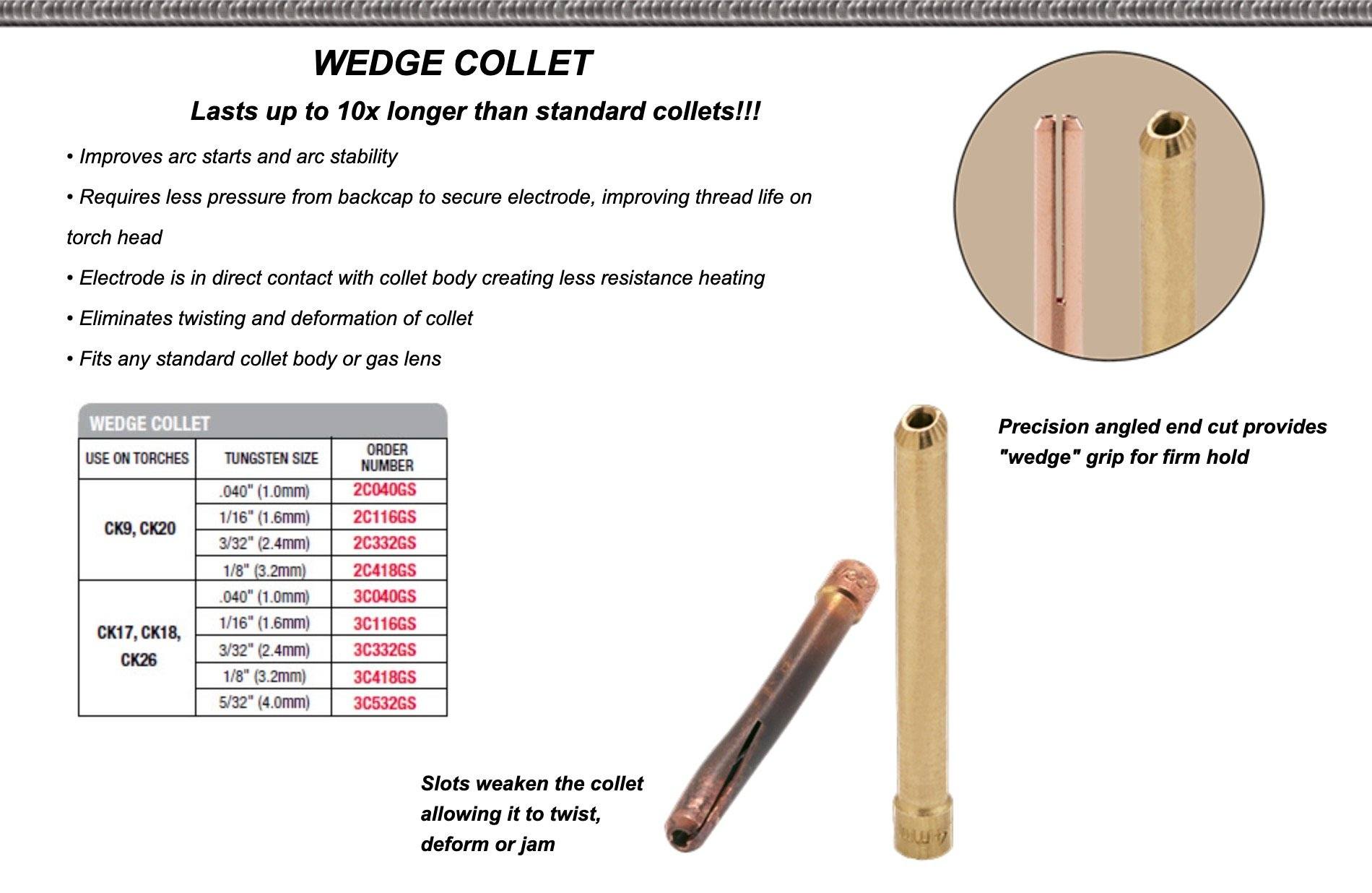 Wedge collet for 9/20 & 2-series TIG Torches (3-pack)
