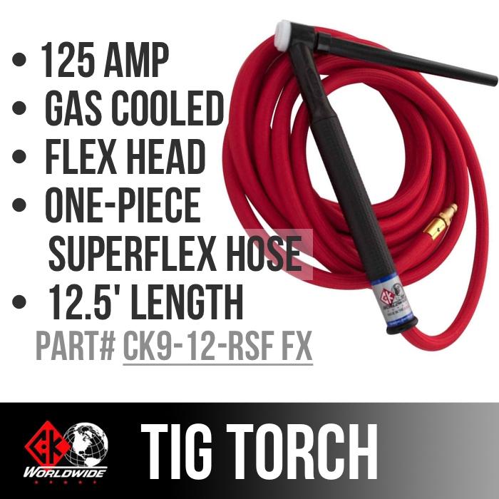 CK Worldwide TIG Torch #9  - 2 Series Flex Head (Gas Cooled) (CK9-12-RSF FX) W/ 12.5ft. Super Flex Cable