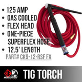 CK Worldwide TIG Torch #9  - 2 Series Flex Head (Gas Cooled) (CK9-12-RSF FX) W/ 12.5ft. Super Flex Cable