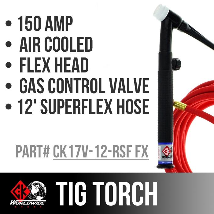 CK Worldwide TIG Torch - #17 Style W/ Gas control valve - (CK17V